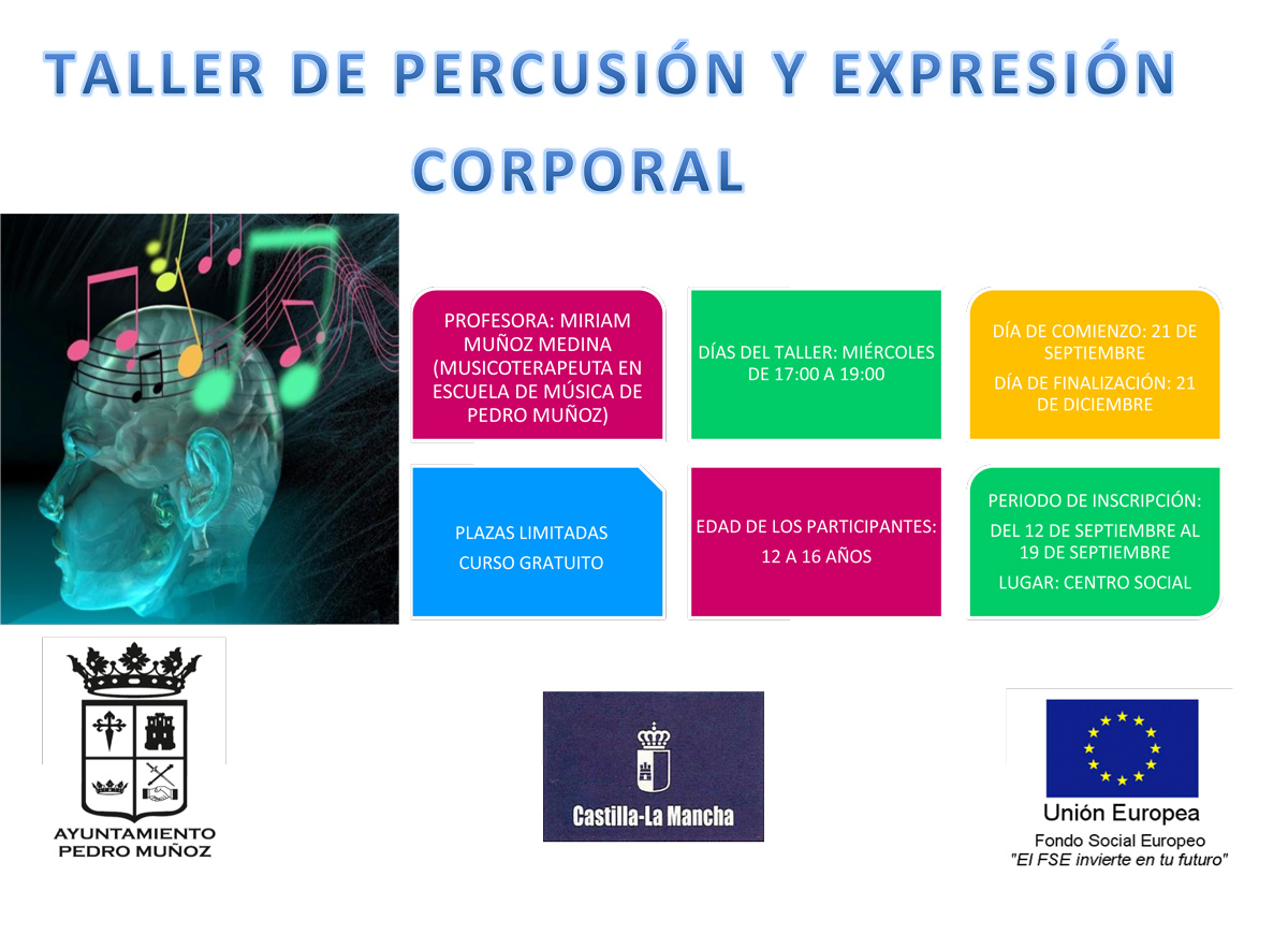Taller de percusión y expresión corporal - Proyecto Regional de Integración Social 2016 (P.R.I.S 2016) financiado por el Fondo Social Europeo
