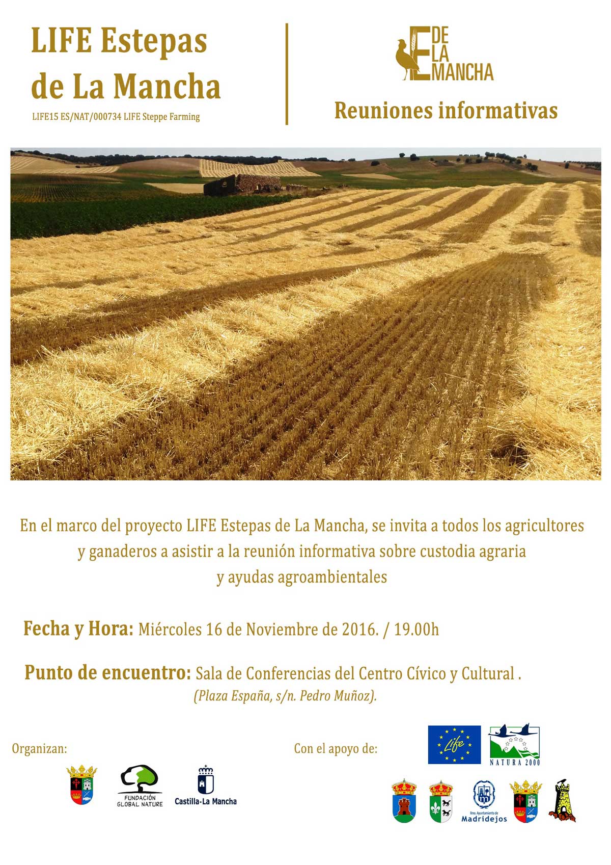 Programada para el miércoles 16 una reunión informativa enmarcada dentro del Proyecto LIFE Estepas de La Mancha 